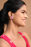 Hot Pink and Blue Polki Meenakari Studs